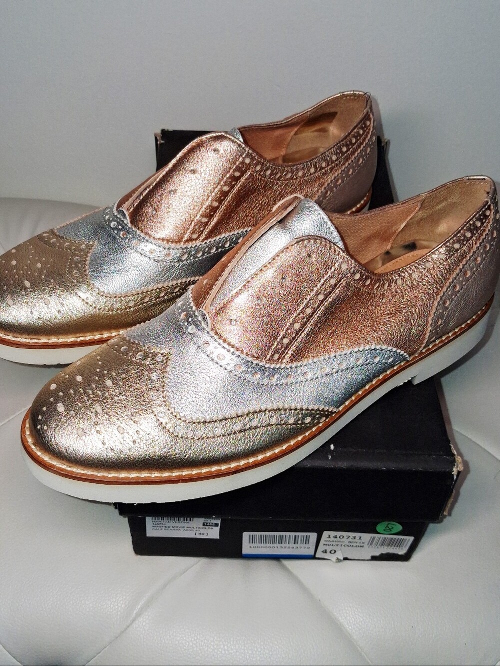 Maritan Verona metallic loafer oxford silver rose gold copper genuine leather 40